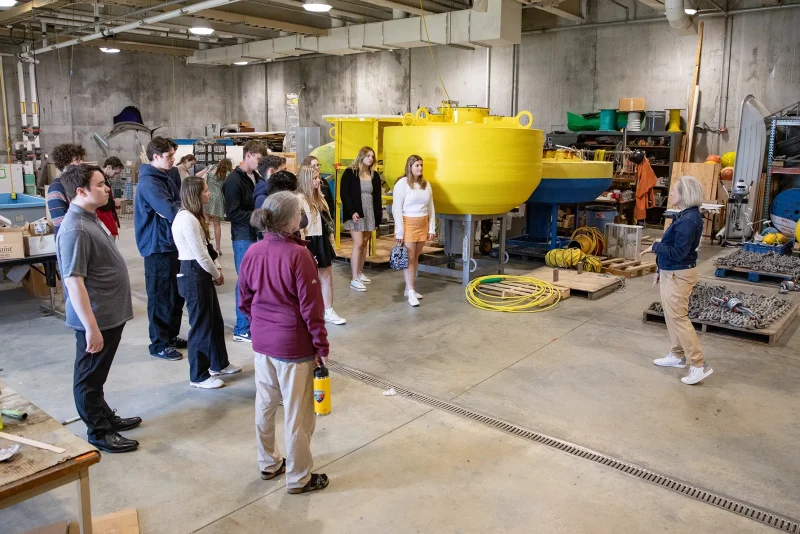 UConn Marine Science instructor holding class at Avery Point facility.